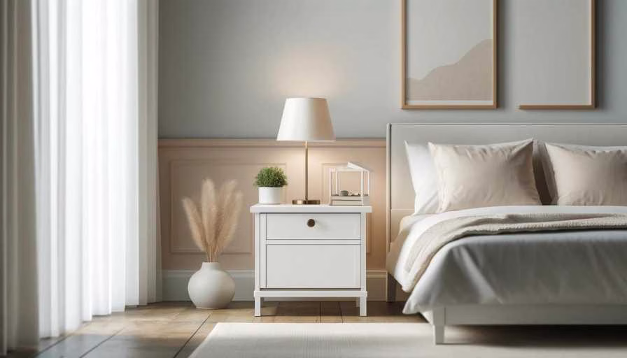 um criado mudo branco bem cuidado