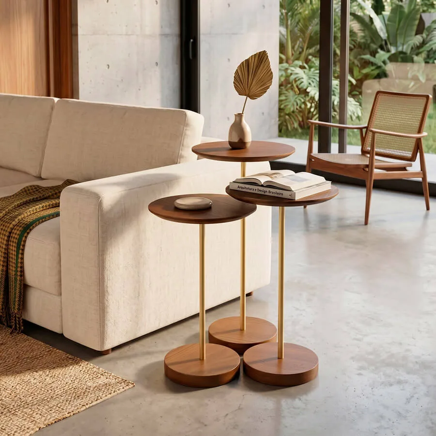 Mesa Lateral Redonda Wood - Lâmina de Carvalho Natural - Imagem 2