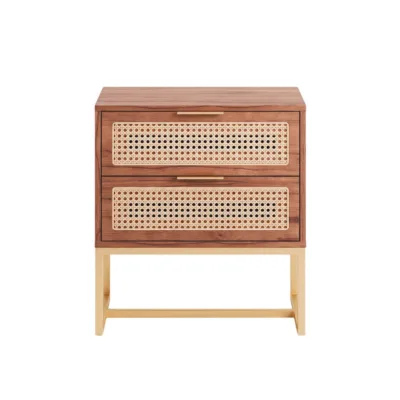 Mesa de Cabeceira Sevilha 2 gavetas - Lâmina de Madeira Carvalho - Palha Indiana