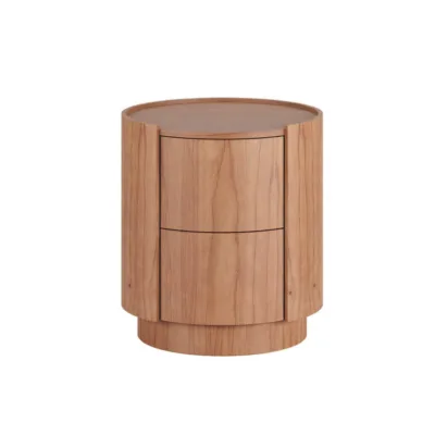 Mesa de Cabeceira Nômade Redonda 2 gavetas - Lâmina de Madeira Carvalho